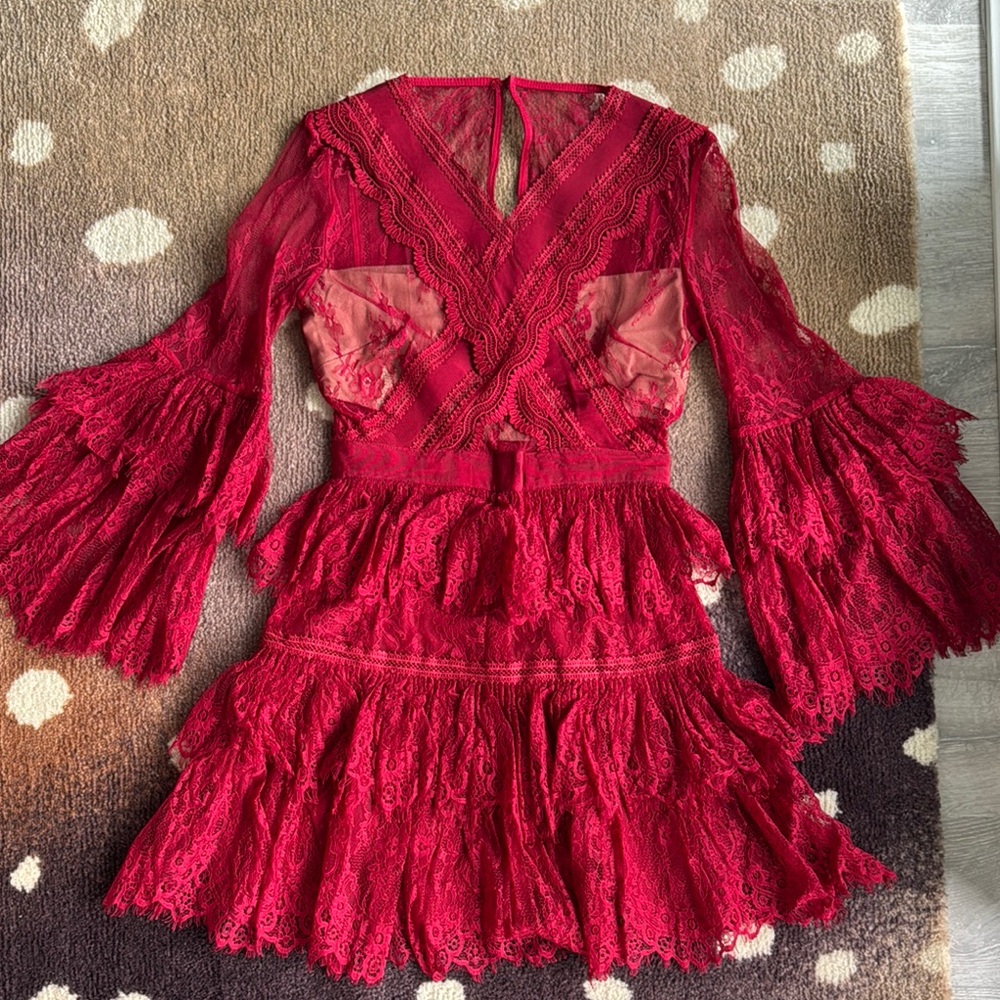 Red Lace Ruffle Dress
